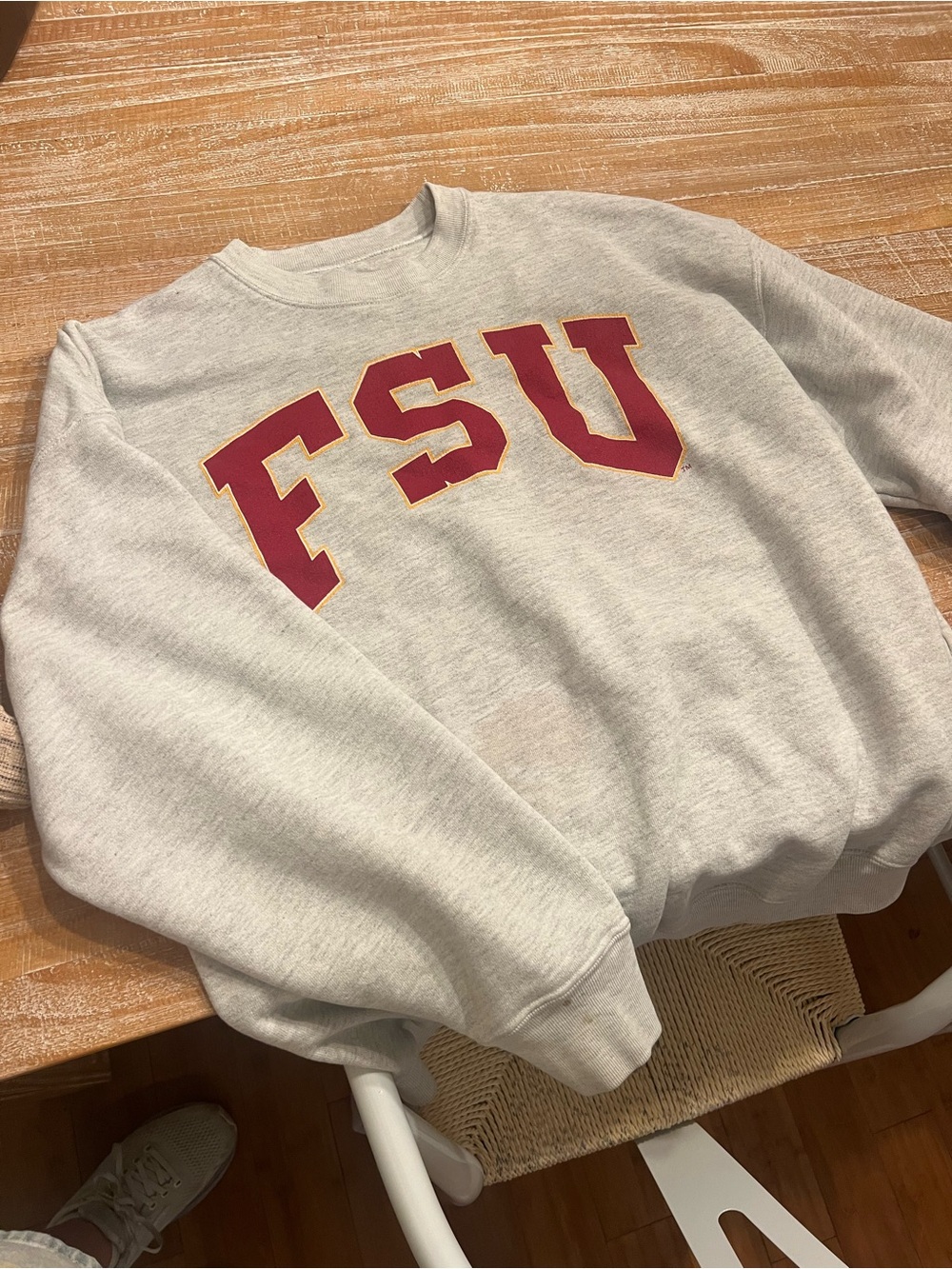 Gray FSU Crewneck Sweatshirt with Red and Gold Lettering